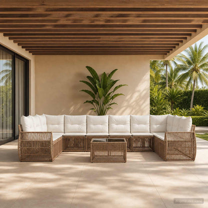 Set Divano da Giardino 11 pz Beige e Bianco Crema polyrattan