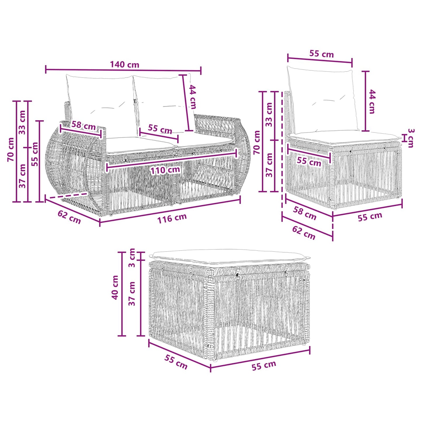 Set Divano da Giardino 9 pcs Grigio e Grigio Scuro polyrattan | homemem39