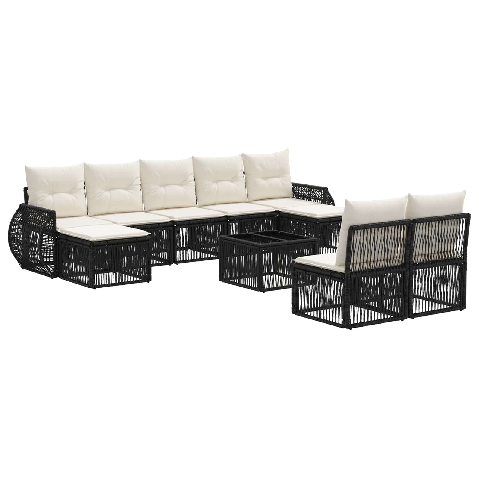 Set Divano da Giardino 10 pcs Nero e Bianco Crema polyrattan | homemem39