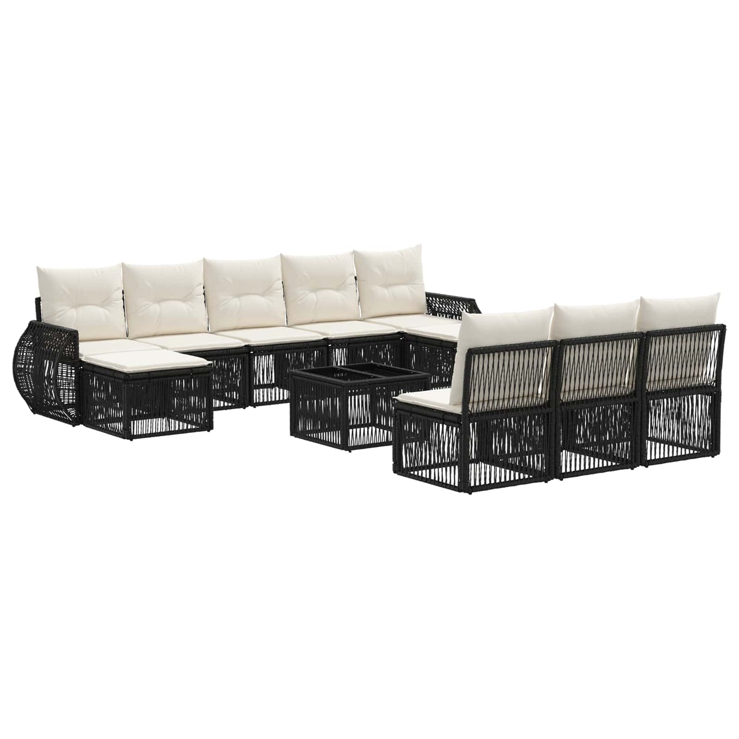 Set Divano da Giardino 11 pcs Nero e Bianco Crema polyrattan | homemem39