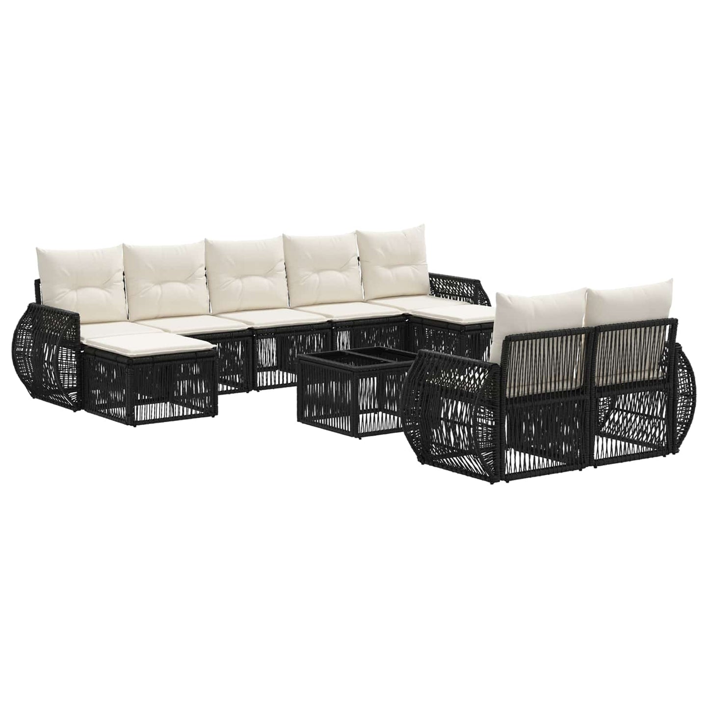 Set Divano da Giardino 10 pcs Nero e Bianco Crema polyrattan | homemem39