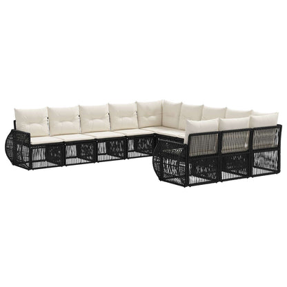 Set Divano da Giardino 11 pcs Nero e Bianco Crema polyrattan | homemem39