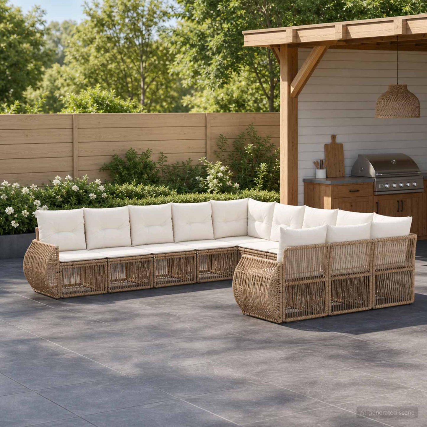 Set Divano da Giardino 11 pz Beige e Bianco Crema polyrattan