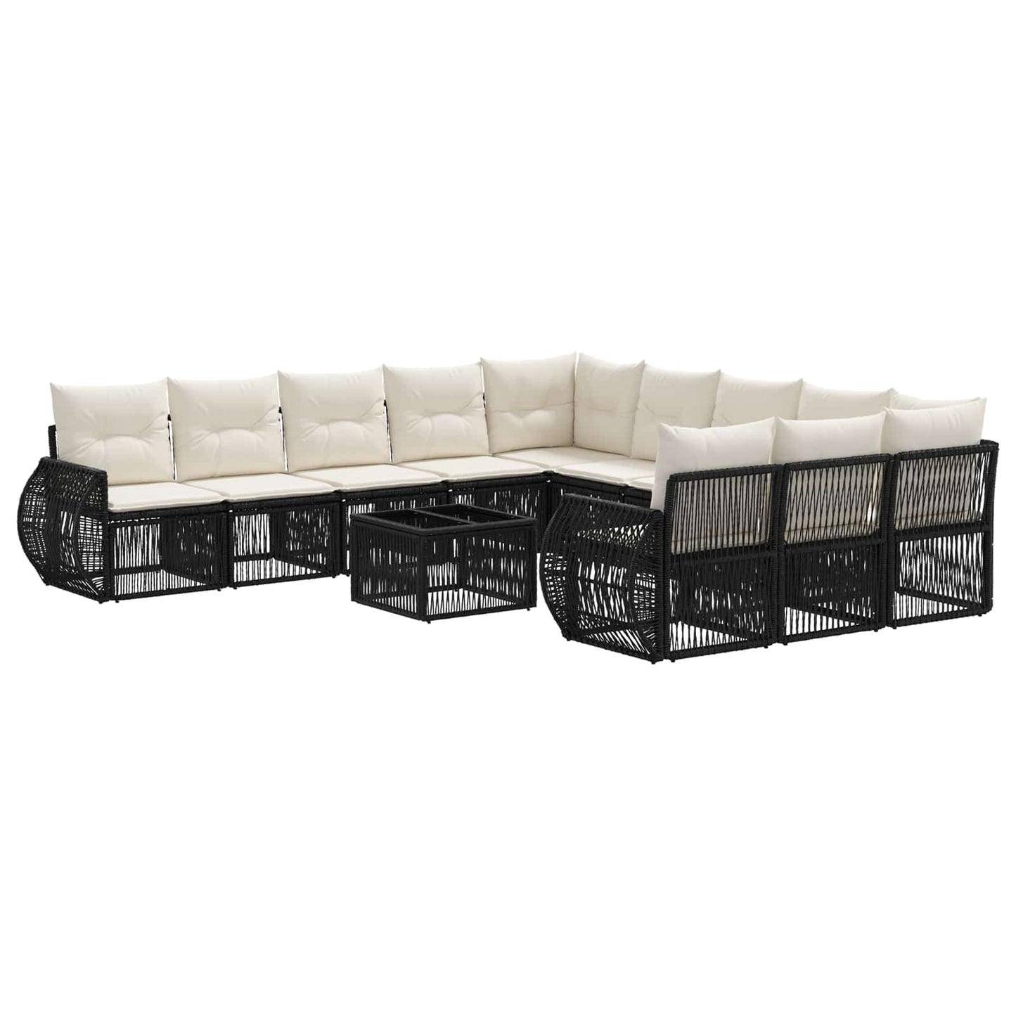 Set Divano da Giardino 12 pcs Nero e Bianco Crema polyrattan | homemem39