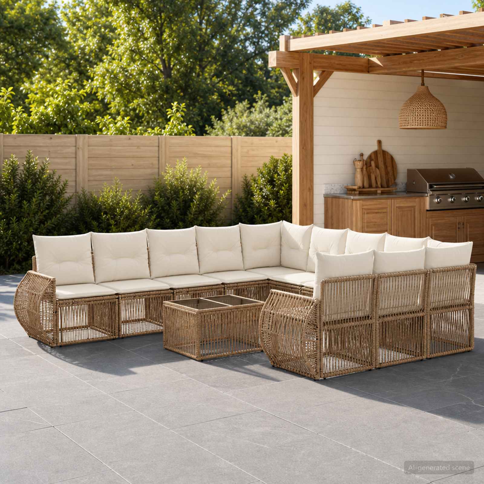 Set Divano da Giardino 12 pcs Beige e Bianco Crema polyrattan | homemem39