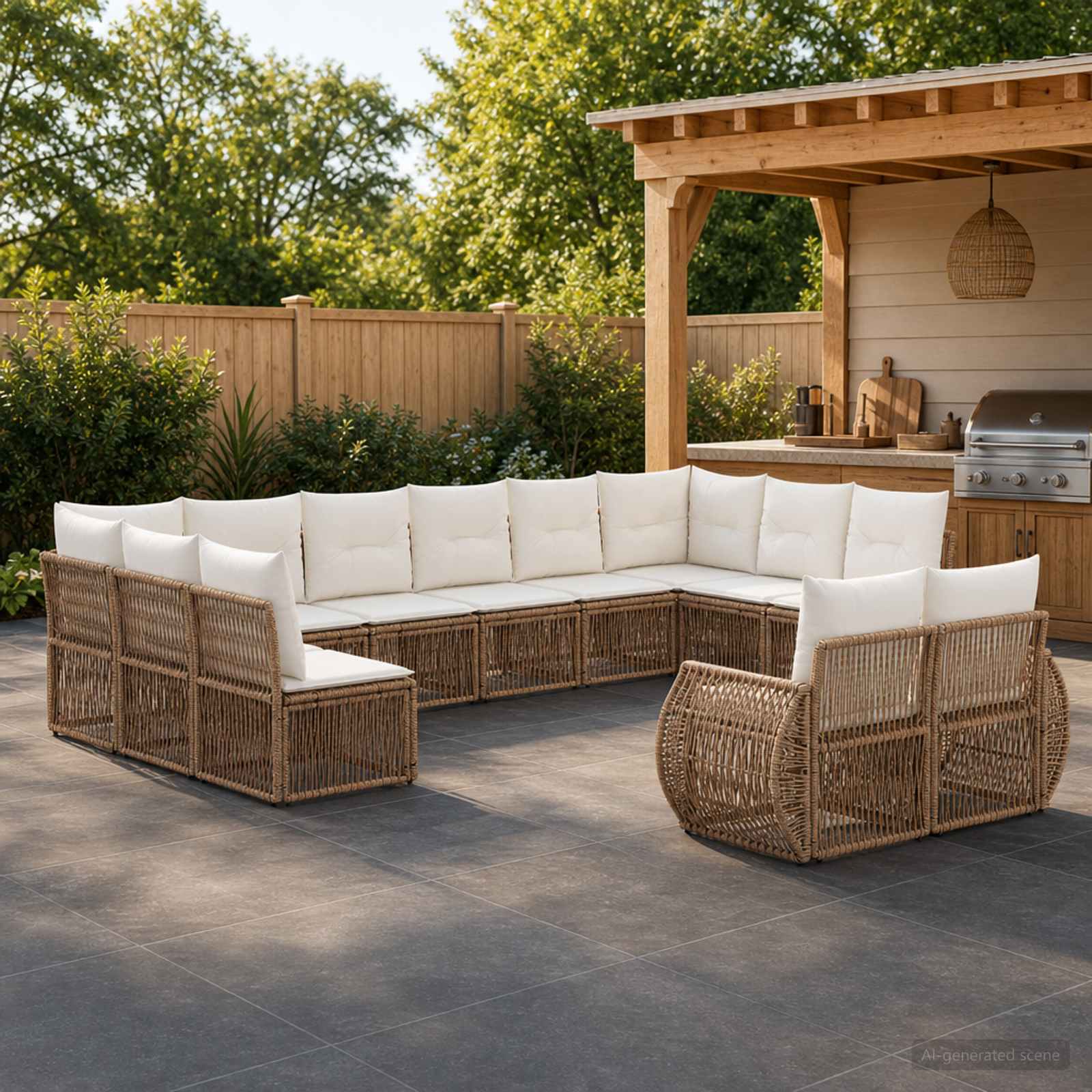 Set Divano da Giardino 12 pcs Beige e Bianco Crema polyrattan | homemem39
