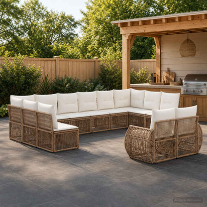 Set Divano da Giardino 12 pcs Beige e Bianco Crema polyrattan | homemem39