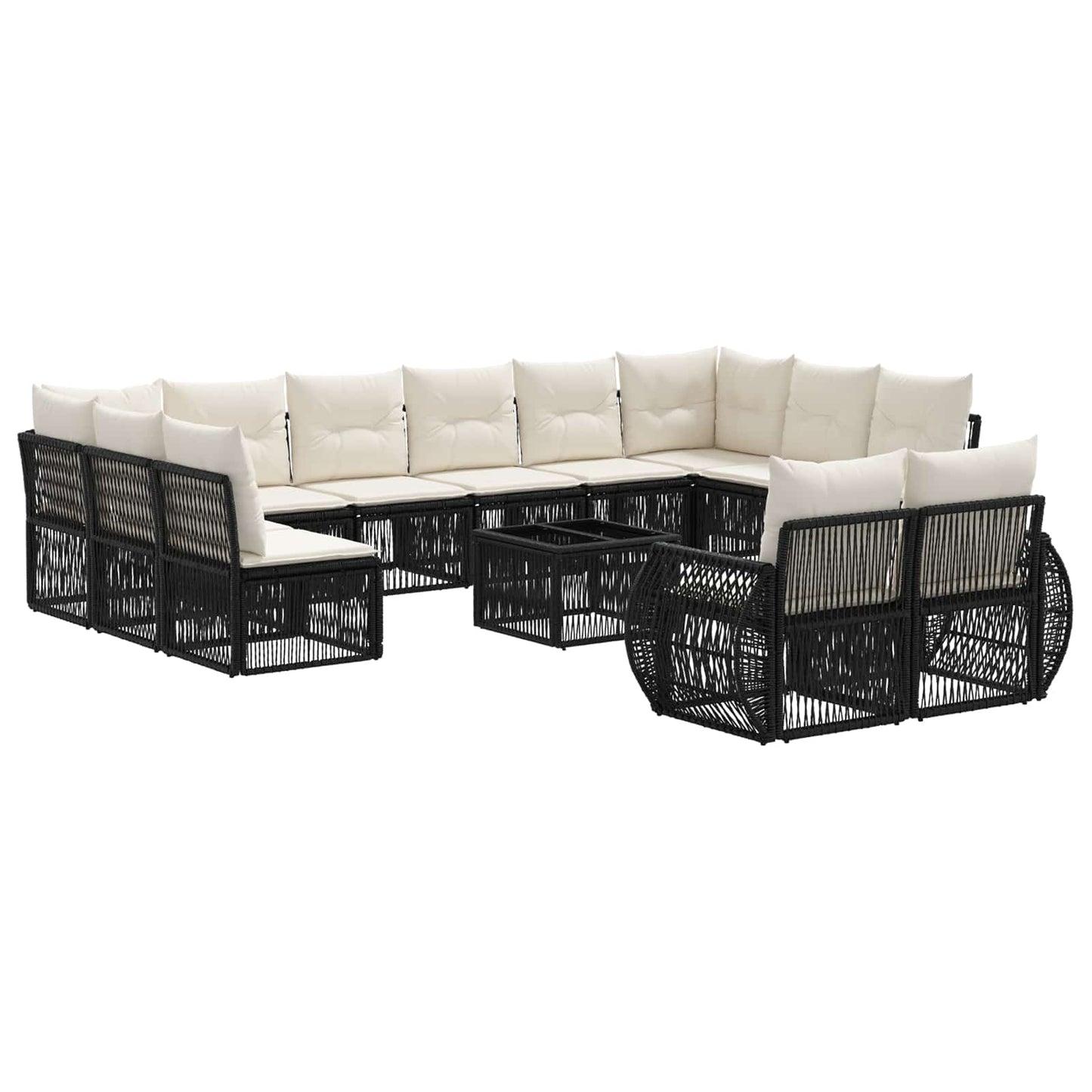 Set Divano da Giardino 13 pcs Nero e Bianco Crema polyrattan | homemem39