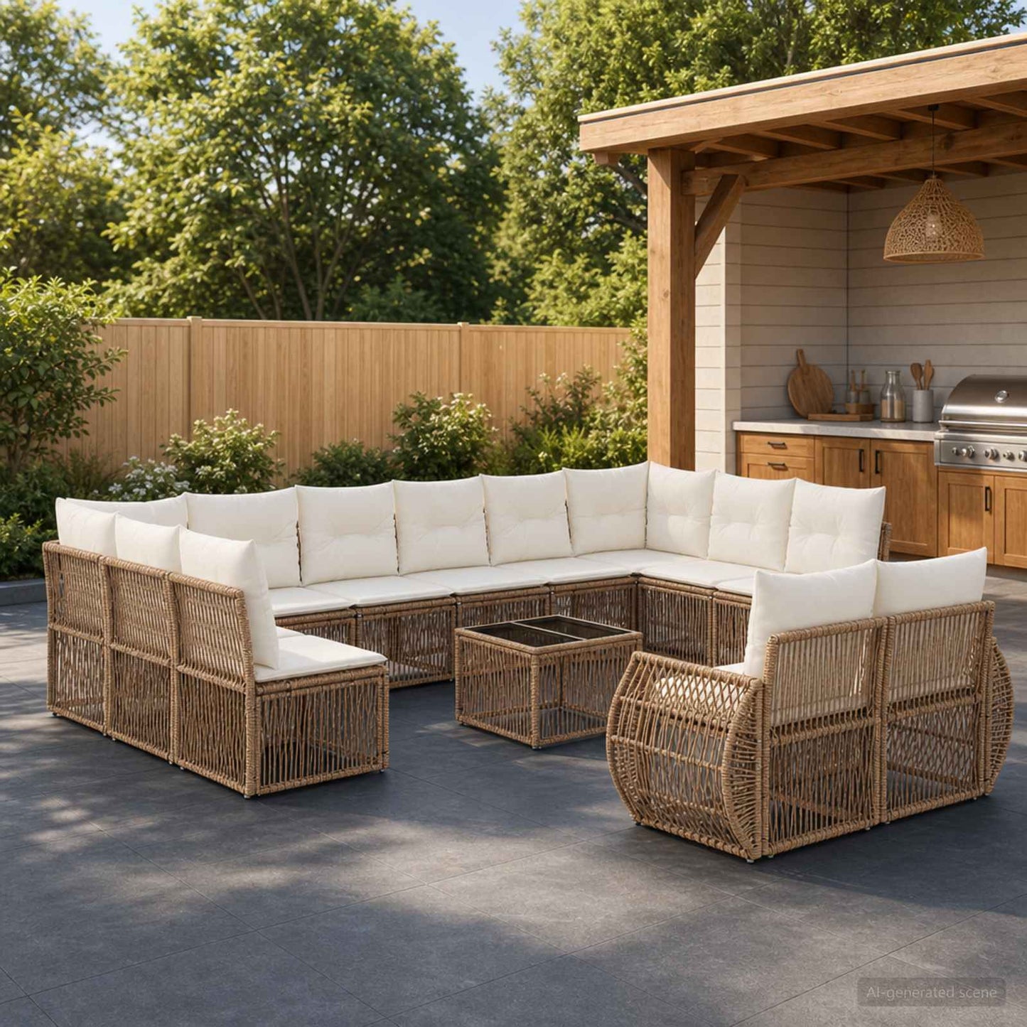 Set Divano da Giardino 13 pcs Beige e Bianco Crema polyrattan | homemem39