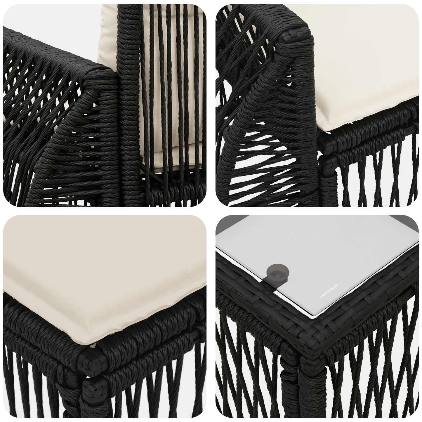 Set Divano da Giardino 14 pcs Nero e Bianco Crema polyrattan | homemem39
