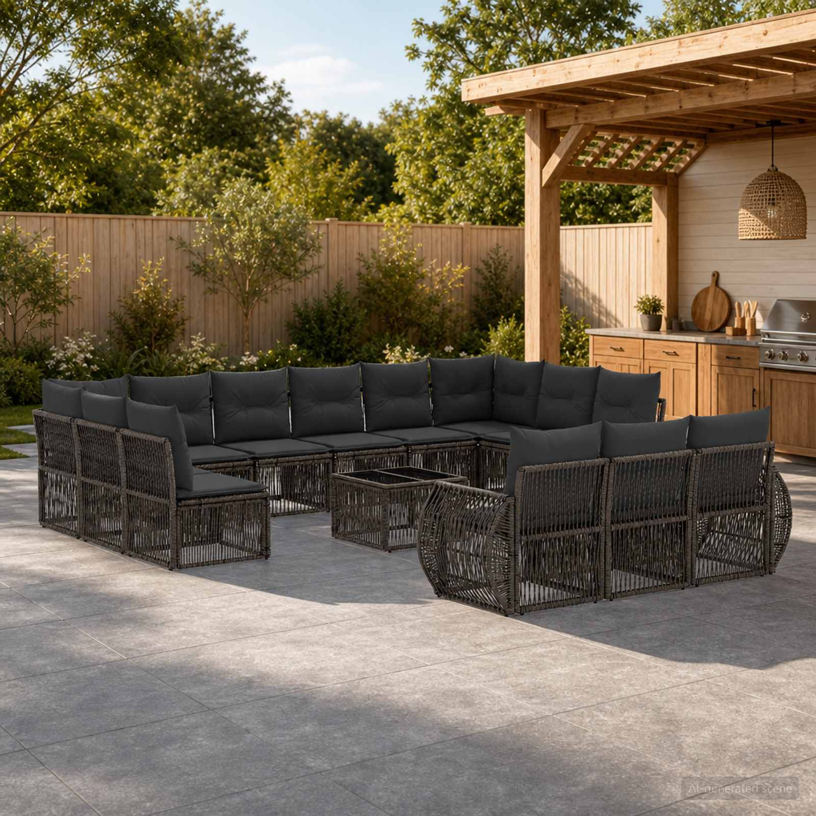 Set Divano da Giardino 14 pcs Grigio e Grigio Scuro polyrattan | homemem39
