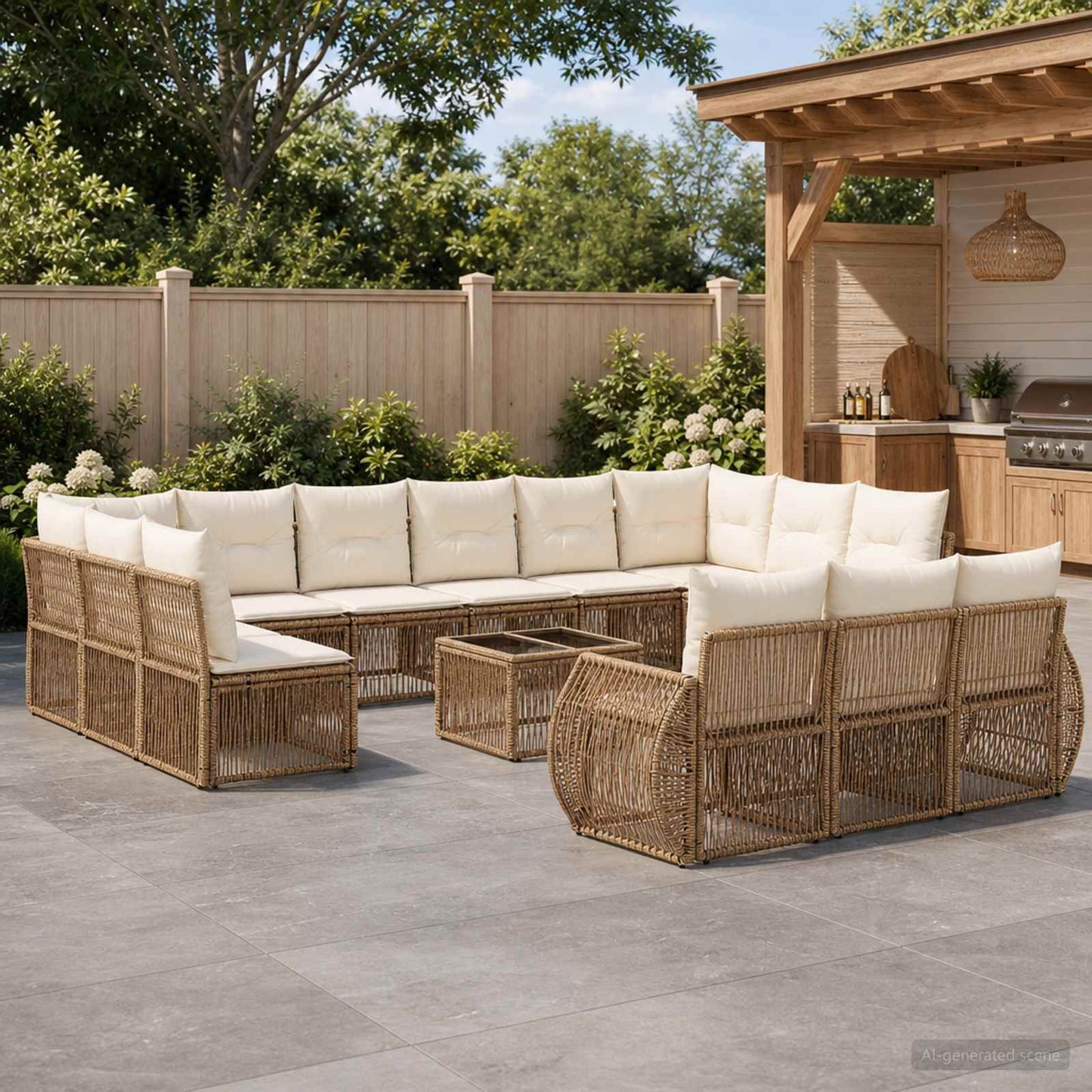 Set Divano da Giardino 14 pcs Beige e Bianco Crema polyrattan | homemem39