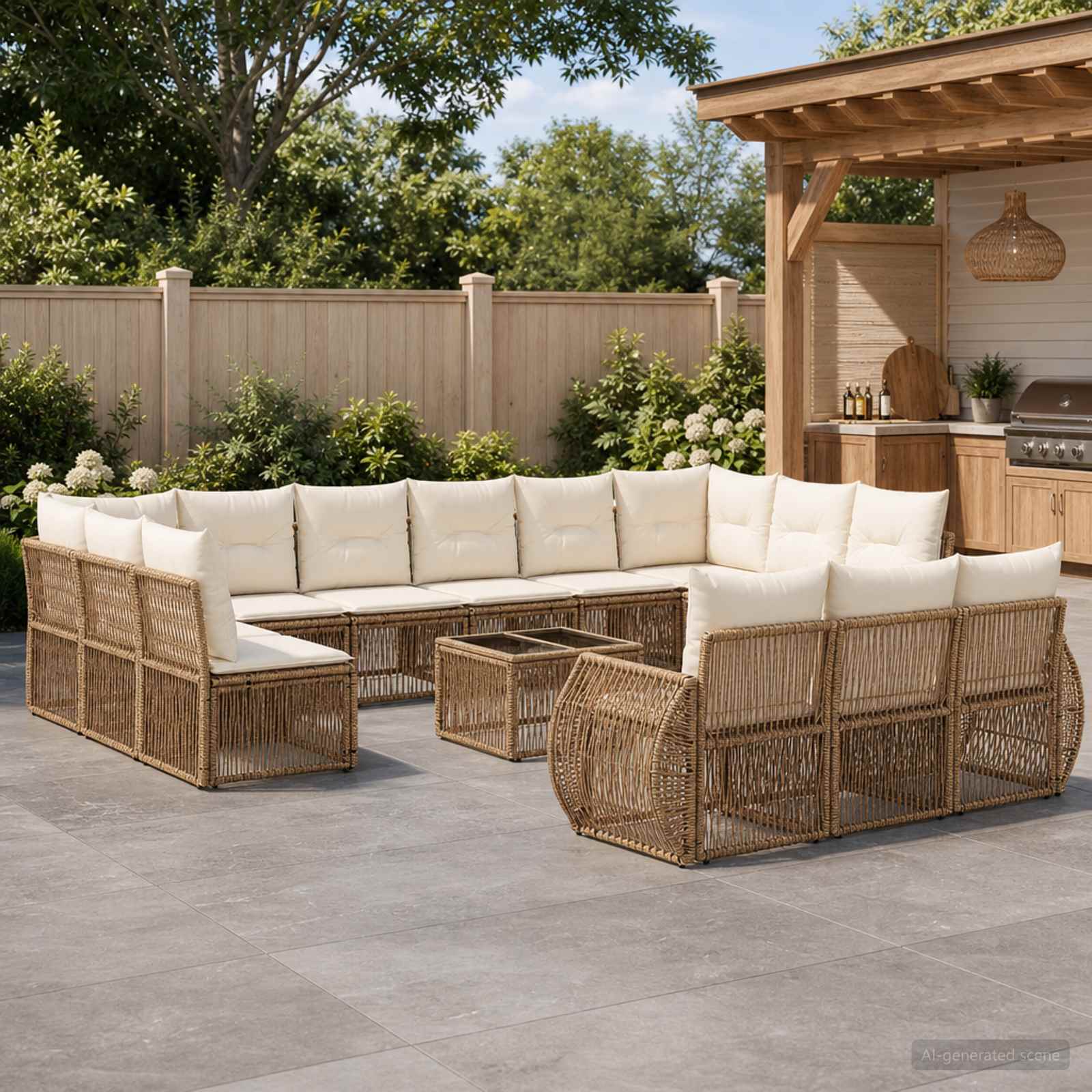 Set Divano da Giardino 14 pcs Beige e Bianco Crema polyrattan | homemem39
