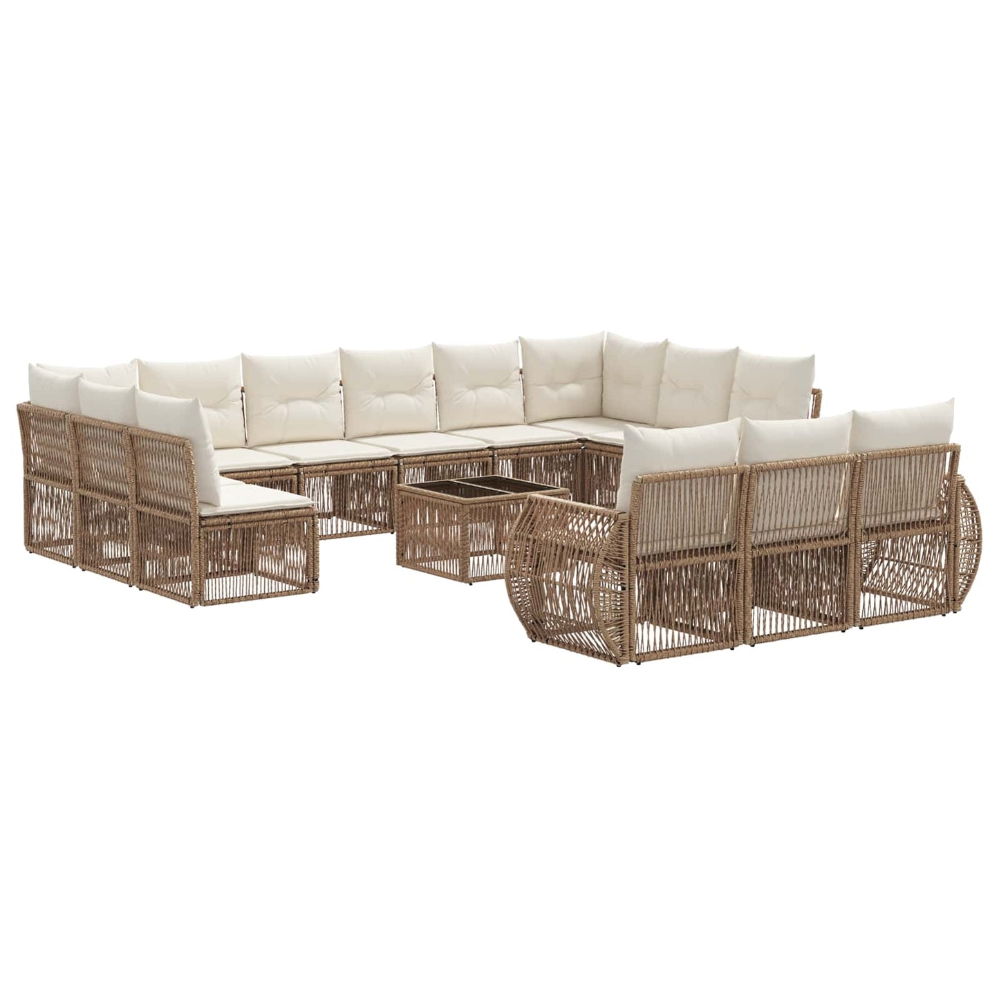 Set Divano da Giardino 14 pcs Beige e Bianco Crema polyrattan | homemem39