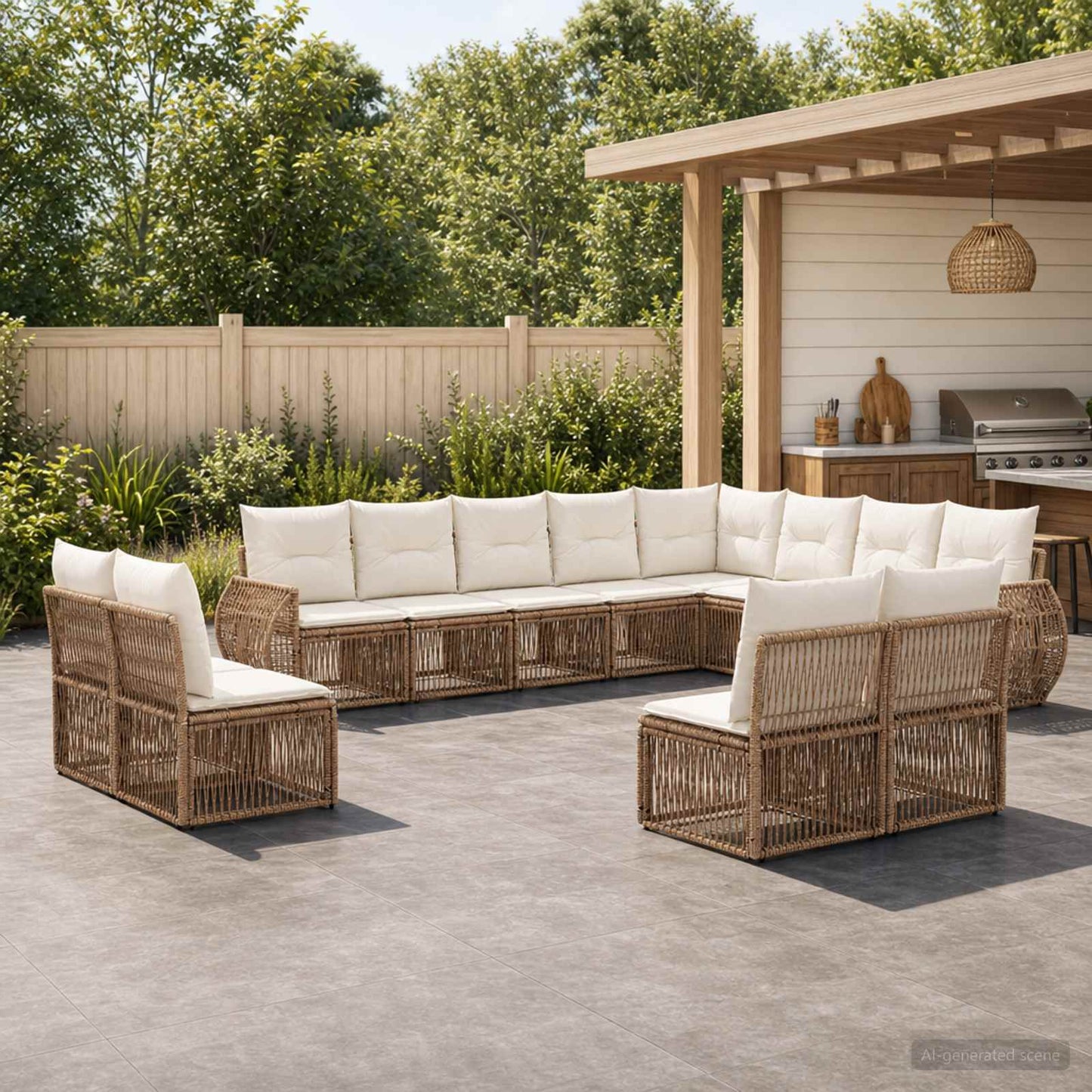 Set Divano da Giardino 12 pcs Beige e Bianco Crema polyrattan | homemem39