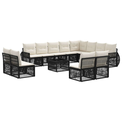 Set Divano da Giardino 13 pcs Nero e Bianco Crema polyrattan | homemem39