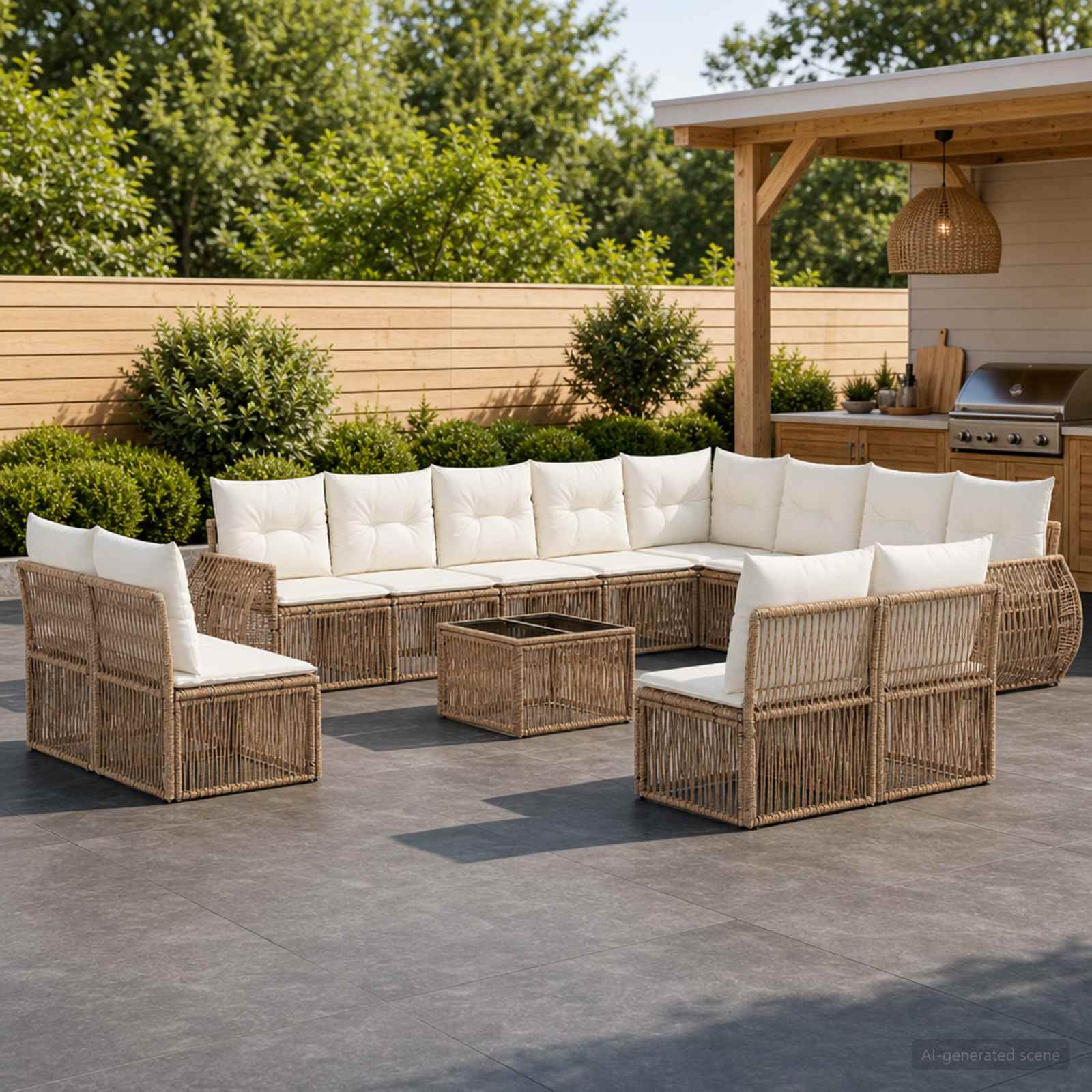 Set Divano da Giardino 13 pcs Beige e Bianco Crema polyrattan | homemem39