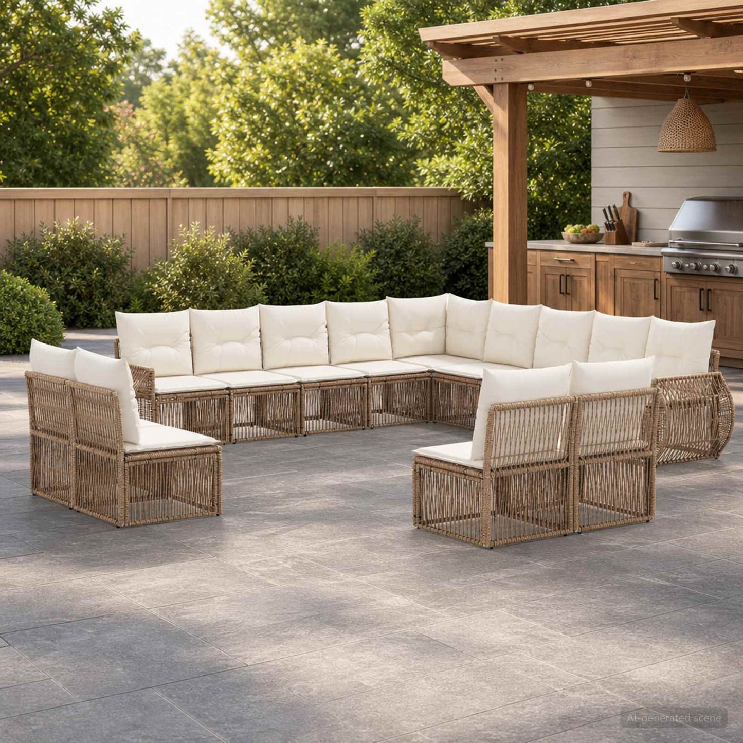 Set Divano da Giardino 13 pcs Beige e Bianco Crema polyrattan | homemem39