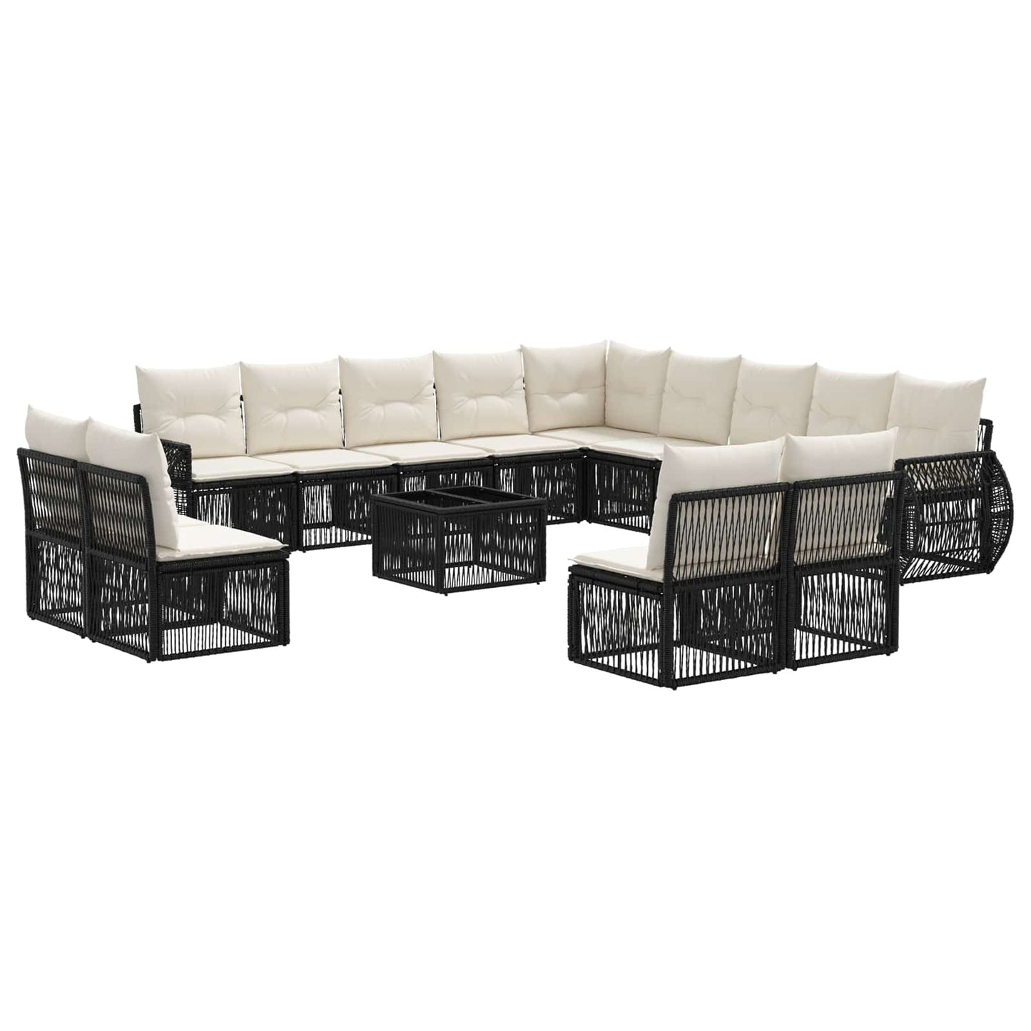 Set Divano da Giardino 14 pcs Nero e Bianco Crema polyrattan | homemem39