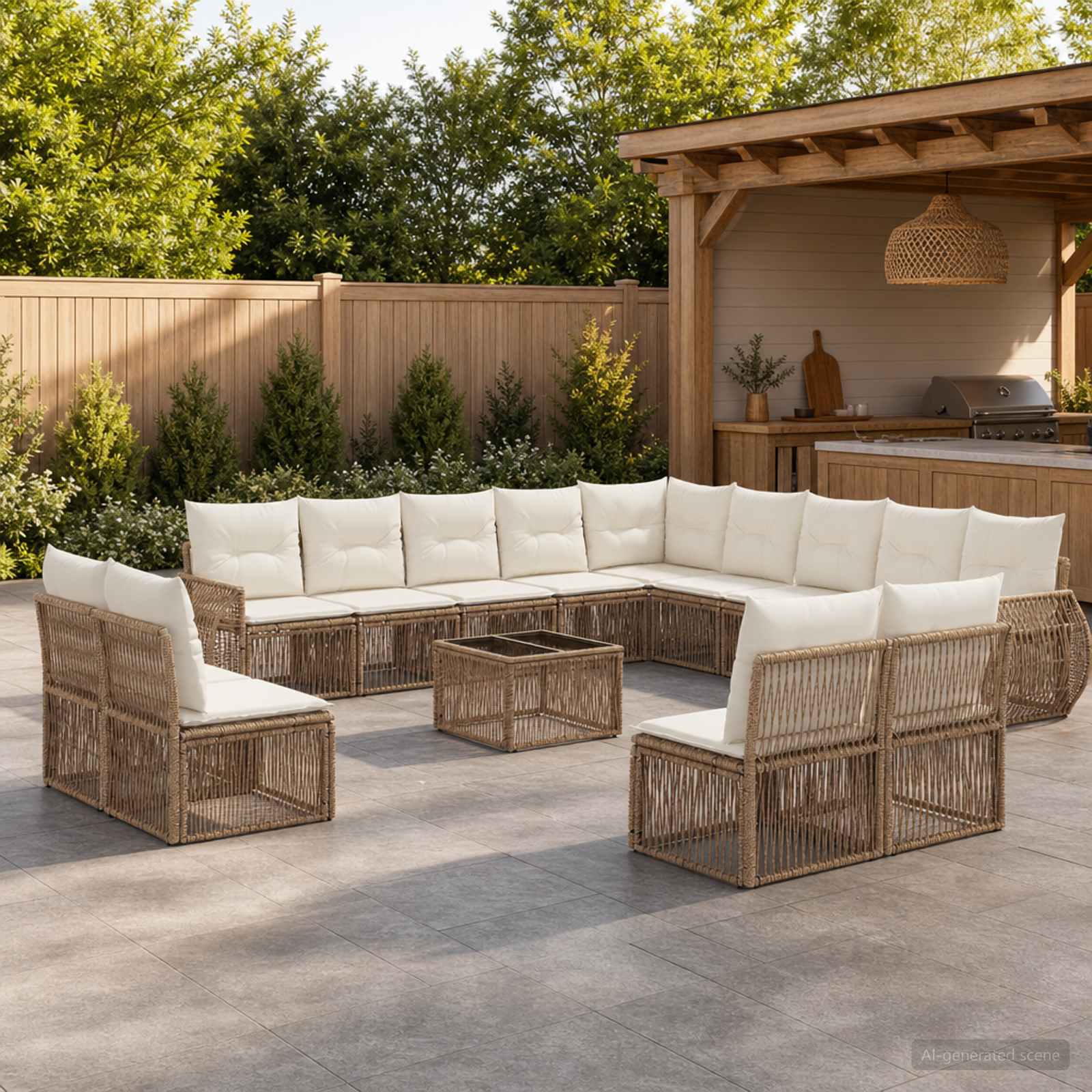 Set Divano da Giardino 14 pcs Beige e Bianco Crema polyrattan | homemem39