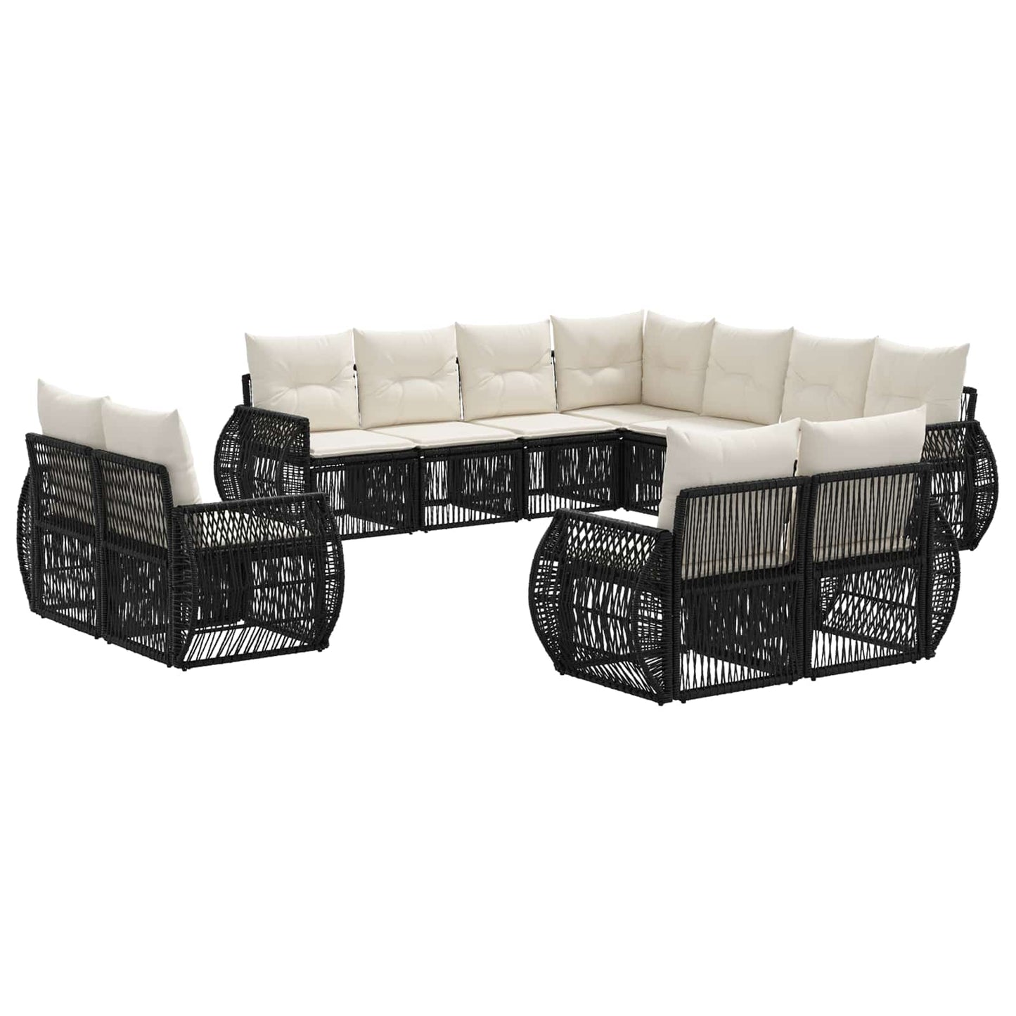 Set Divano da Giardino 11 pcs Nero e Bianco Crema polyrattan | homemem39