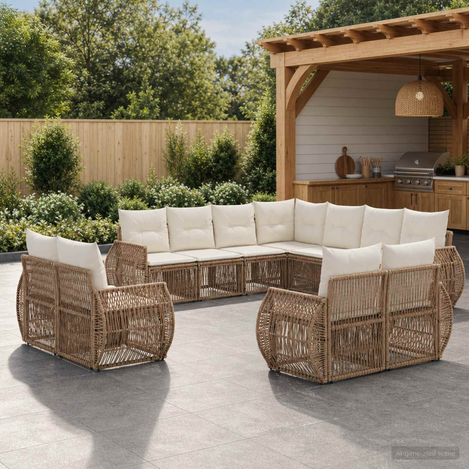 Set Divano da Giardino 11 pcs Beige e Bianco Crema polyrattan | homemem39