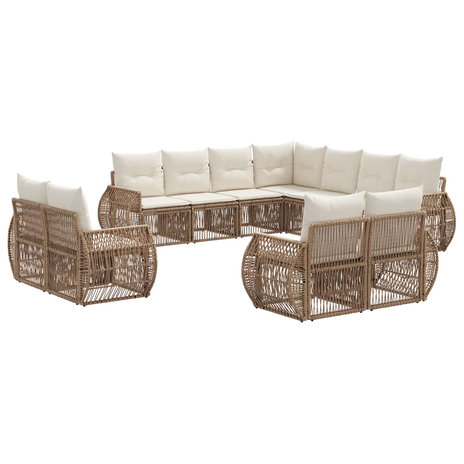 Set Divano da Giardino 11 pcs Beige e Bianco Crema polyrattan | homemem39