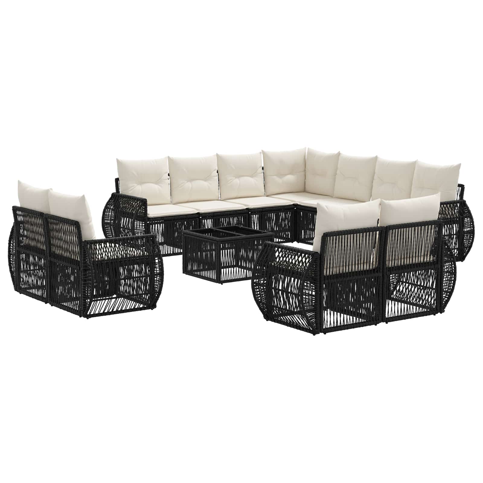 Set Divano da Giardino 12 pcs Nero e Bianco Crema polyrattan | homemem39
