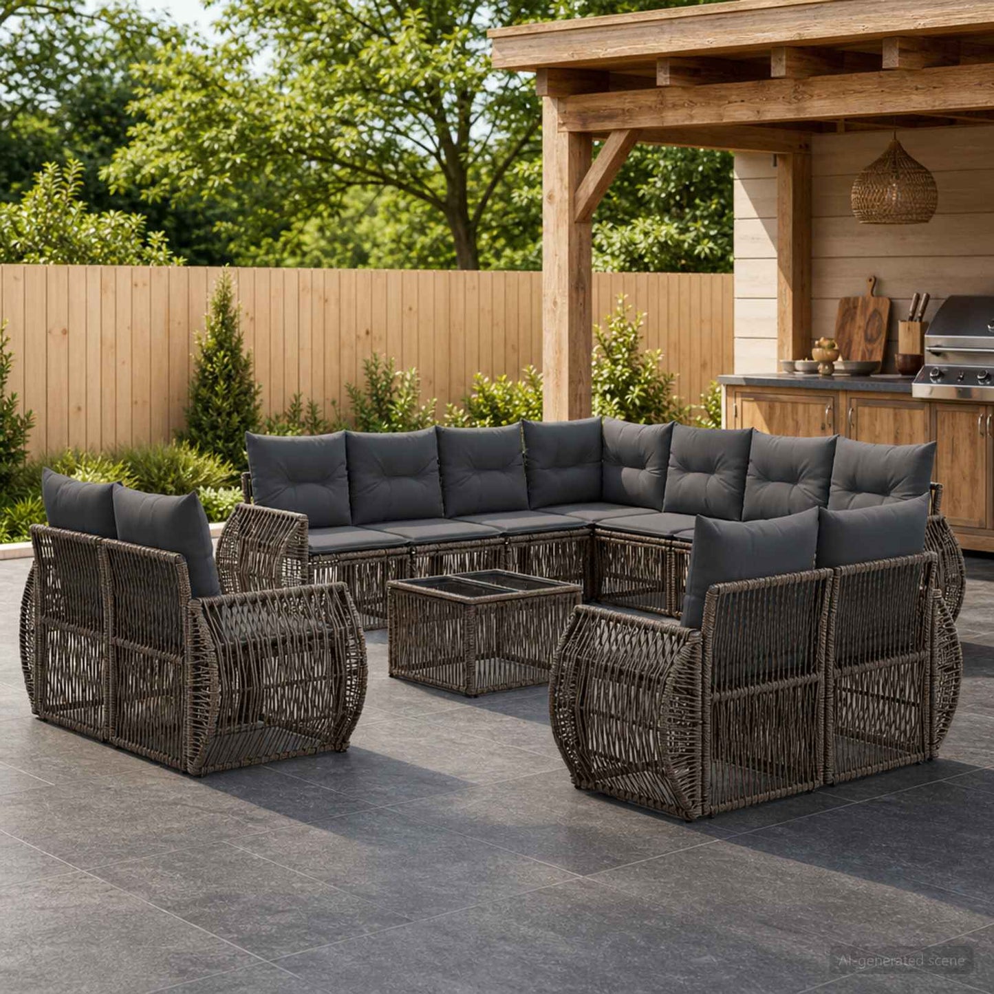 Set Divano da Giardino 12 pcs Grigio e Grigio Scuro polyrattan | homemem39