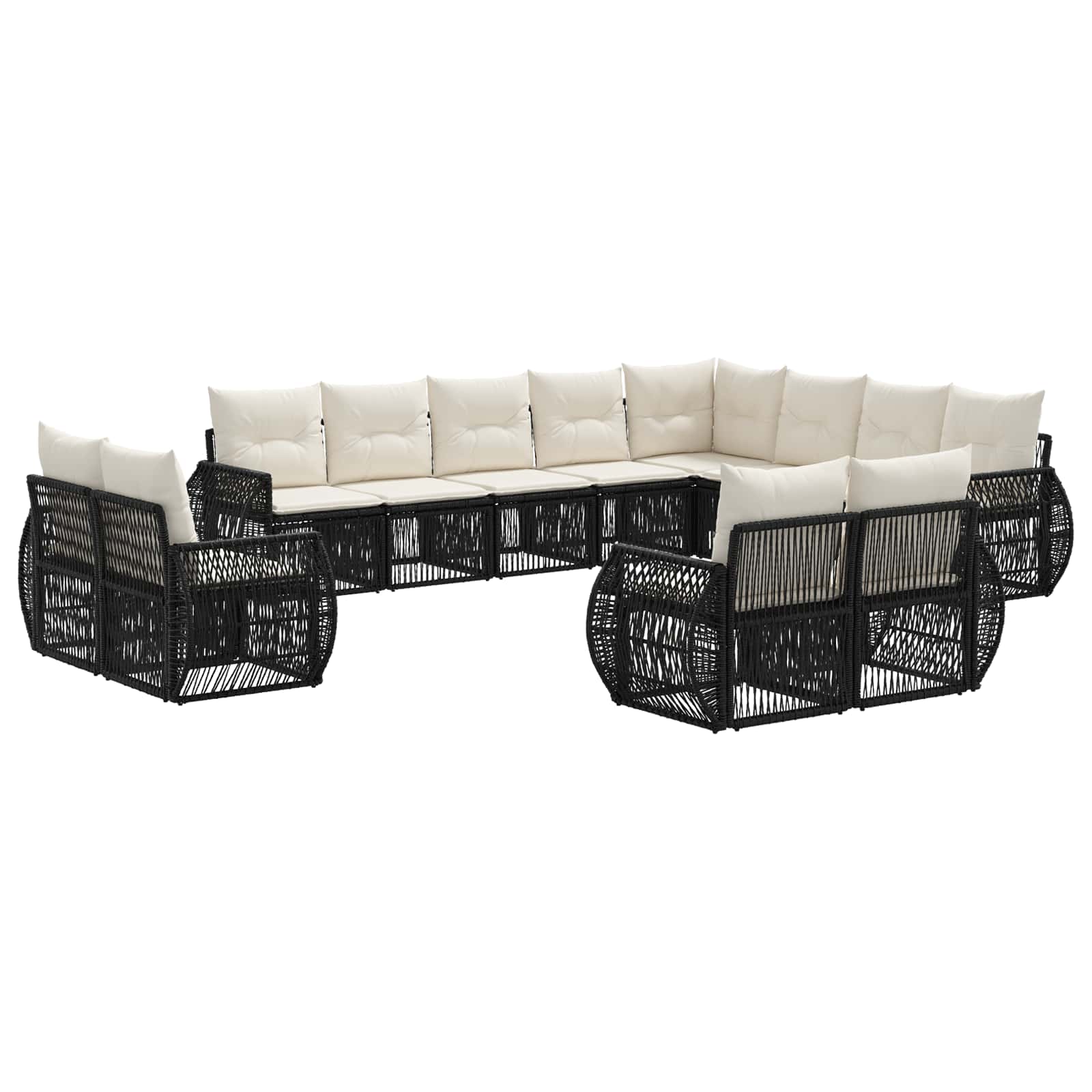 Set Divano da Giardino 12 pcs Nero e Bianco Crema polyrattan | homemem39