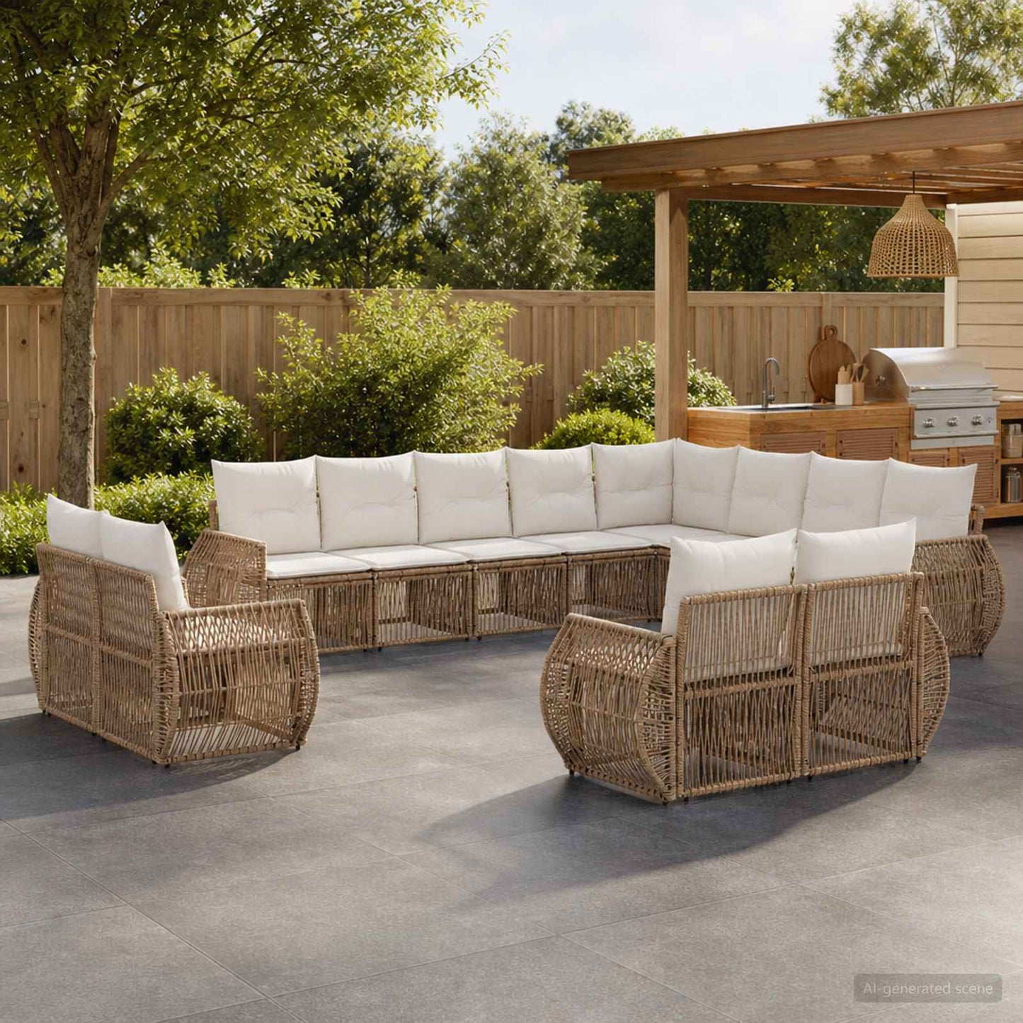Set Divano da Giardino 12 pcs Beige e Bianco Crema polyrattan | homemem39