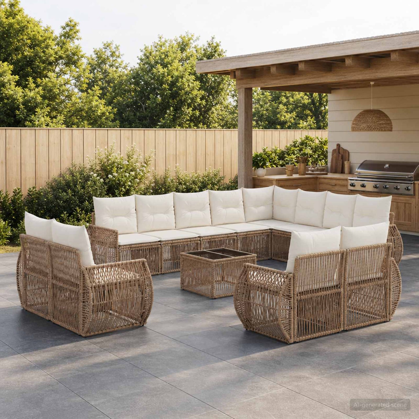 Set Divano da Giardino 13 pcs Beige e Bianco Crema polyrattan | homemem39