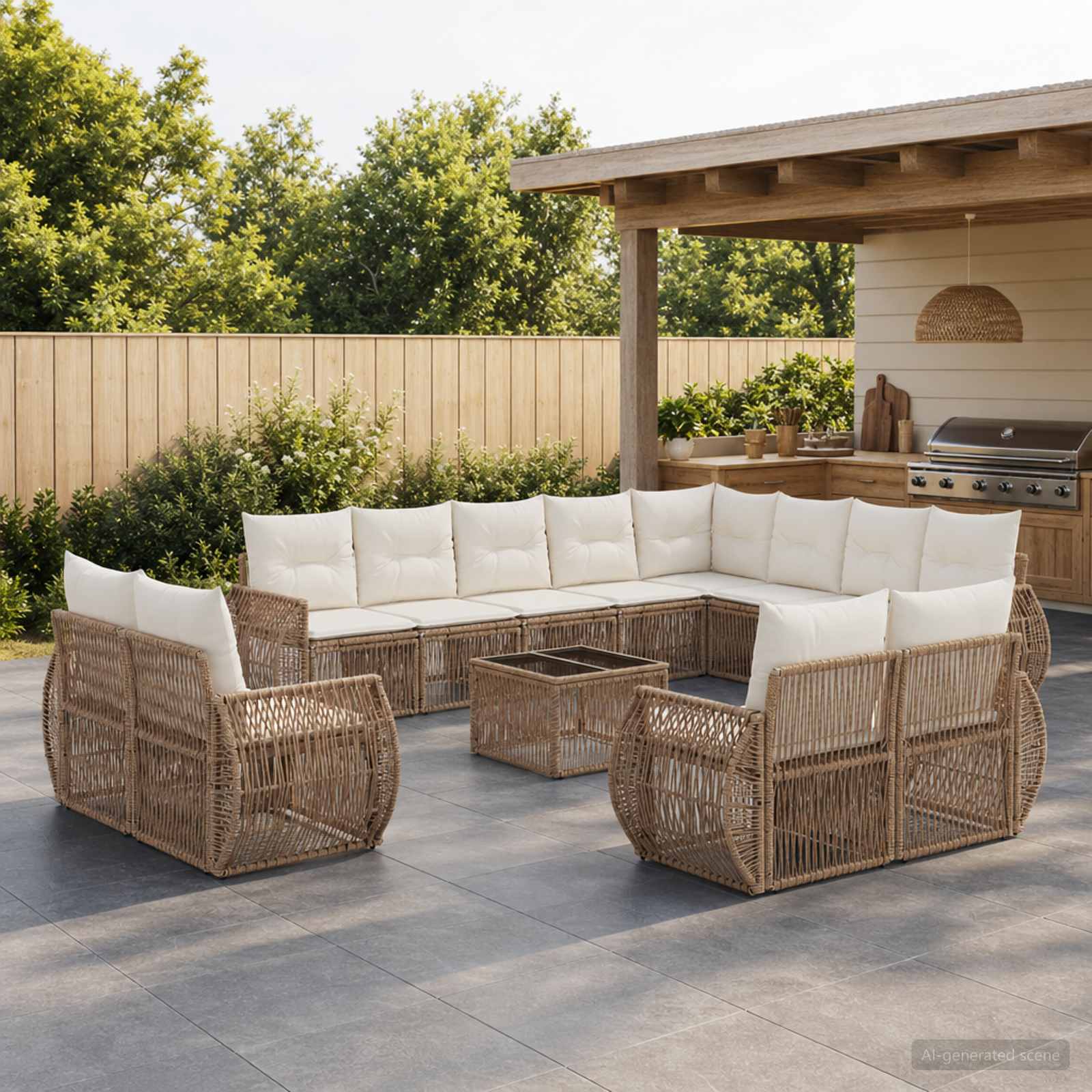 Set Divano da Giardino 13 pcs Beige e Bianco Crema polyrattan | homemem39
