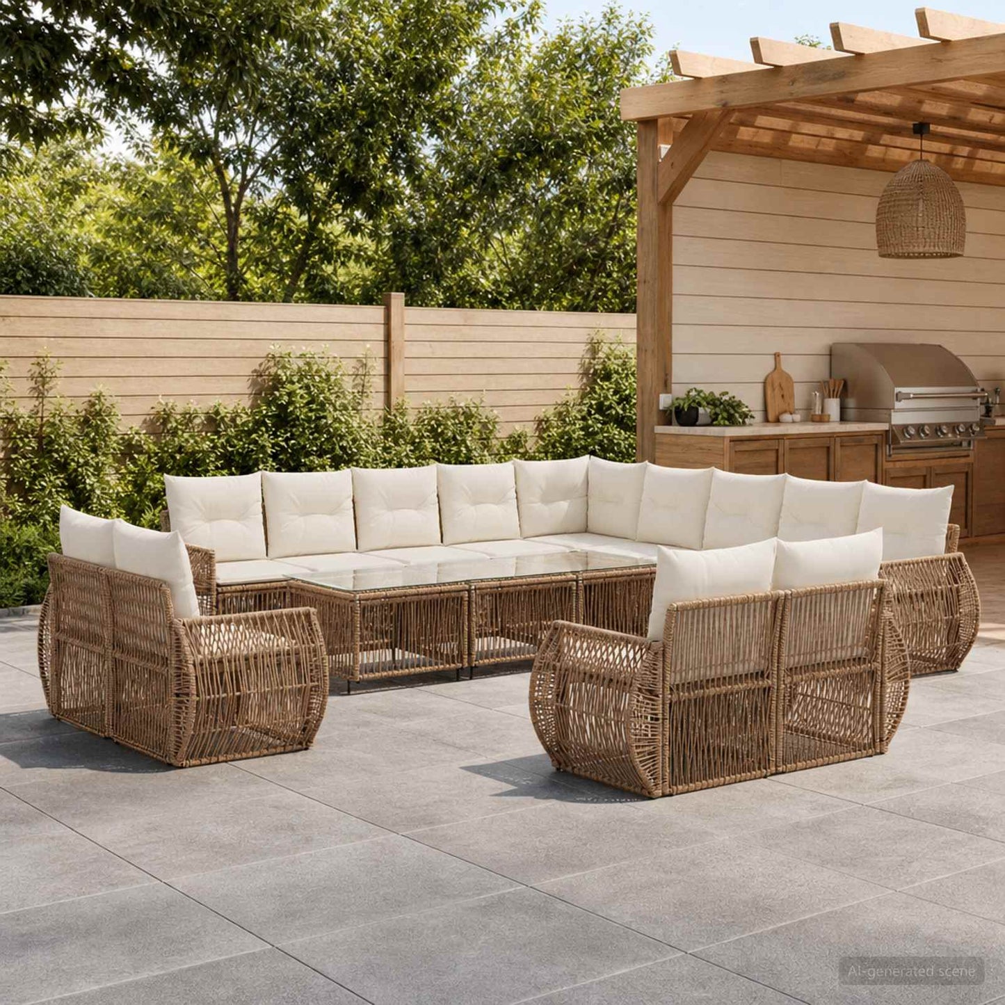 Set Divano da Giardino 13 pcs Beige e Bianco Crema polyrattan | homemem39