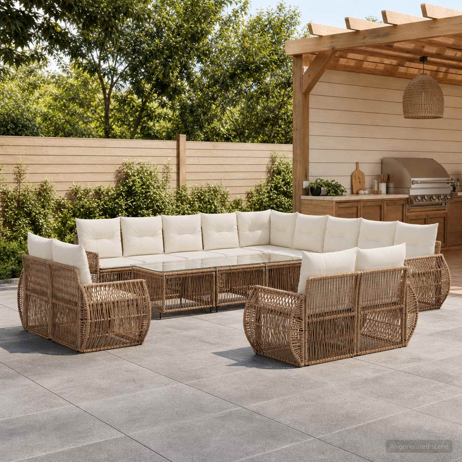 Set Divano da Giardino 13 pcs Beige e Bianco Crema polyrattan | homemem39