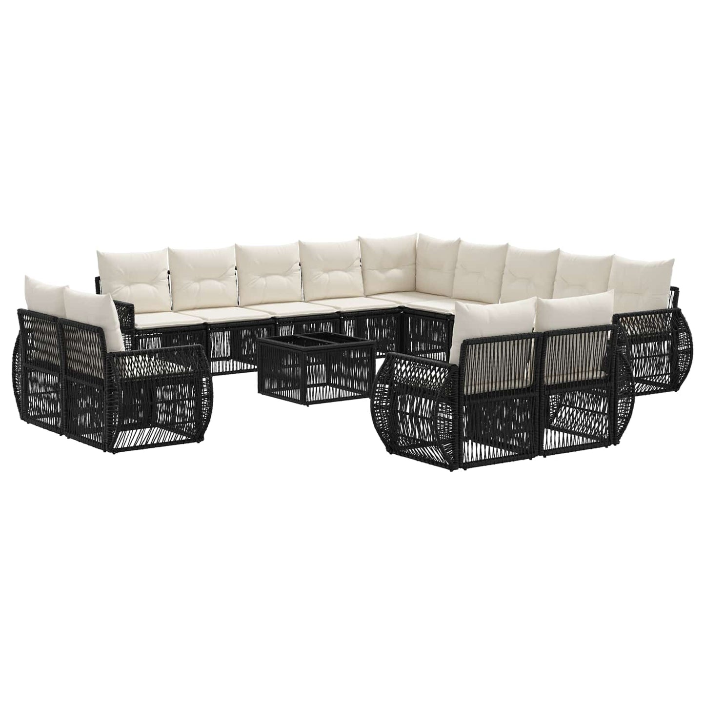 Set Divano da Giardino 14 pcs Nero e Bianco Crema polyrattan | homemem39