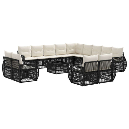 Set Divano da Giardino 14 pcs Nero e Bianco Crema polyrattan | homemem39