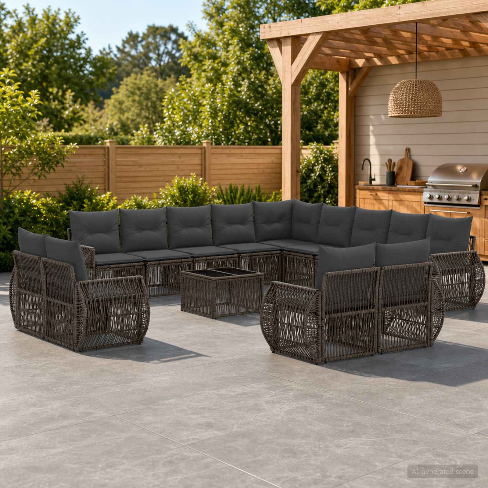 Set Divano da Giardino 14 pcs Grigio e Grigio Scuro polyrattan | homemem39