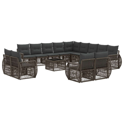 Set Divano da Giardino 14 pcs Grigio e Grigio Scuro polyrattan | homemem39