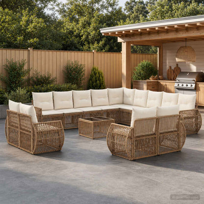 Set Divano da Giardino 14 pcs Beige e Bianco Crema polyrattan | homemem39