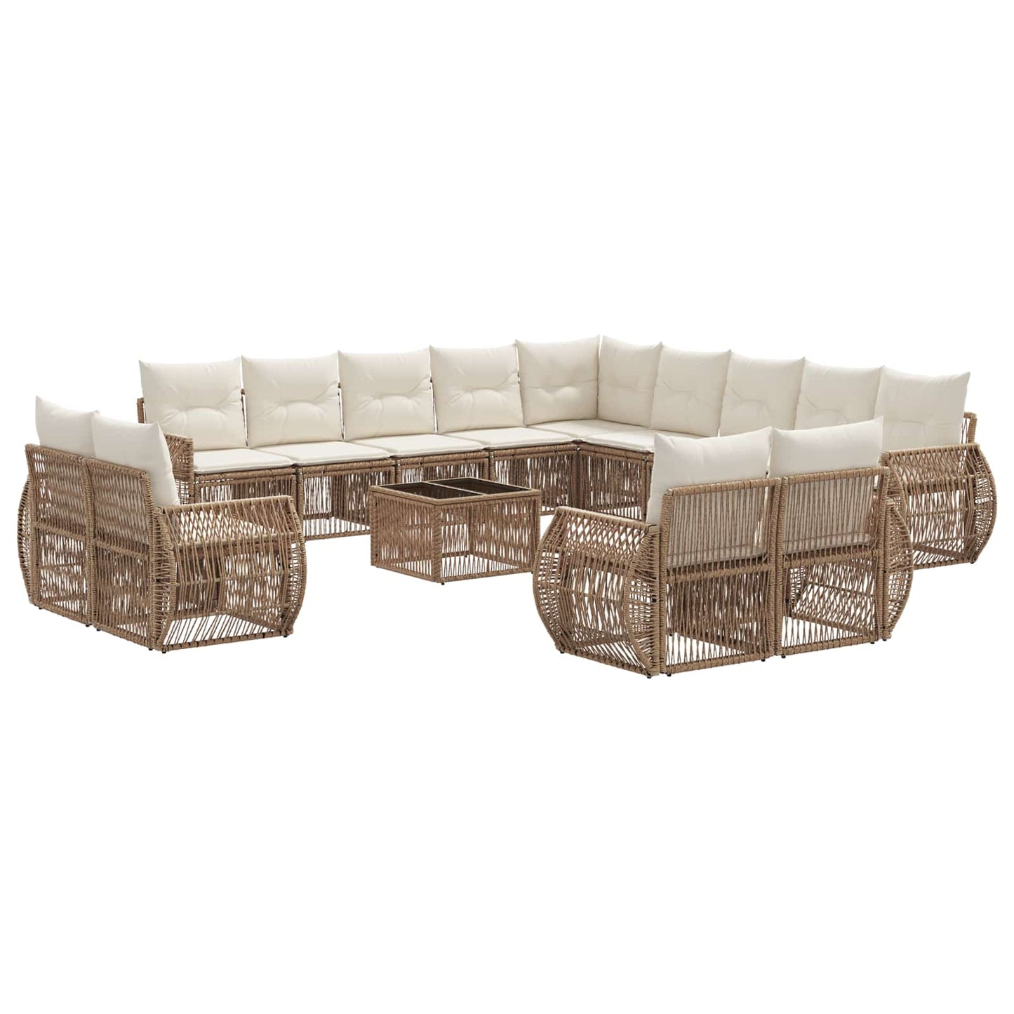 Set Divano da Giardino 14 pcs Beige e Bianco Crema polyrattan | homemem39