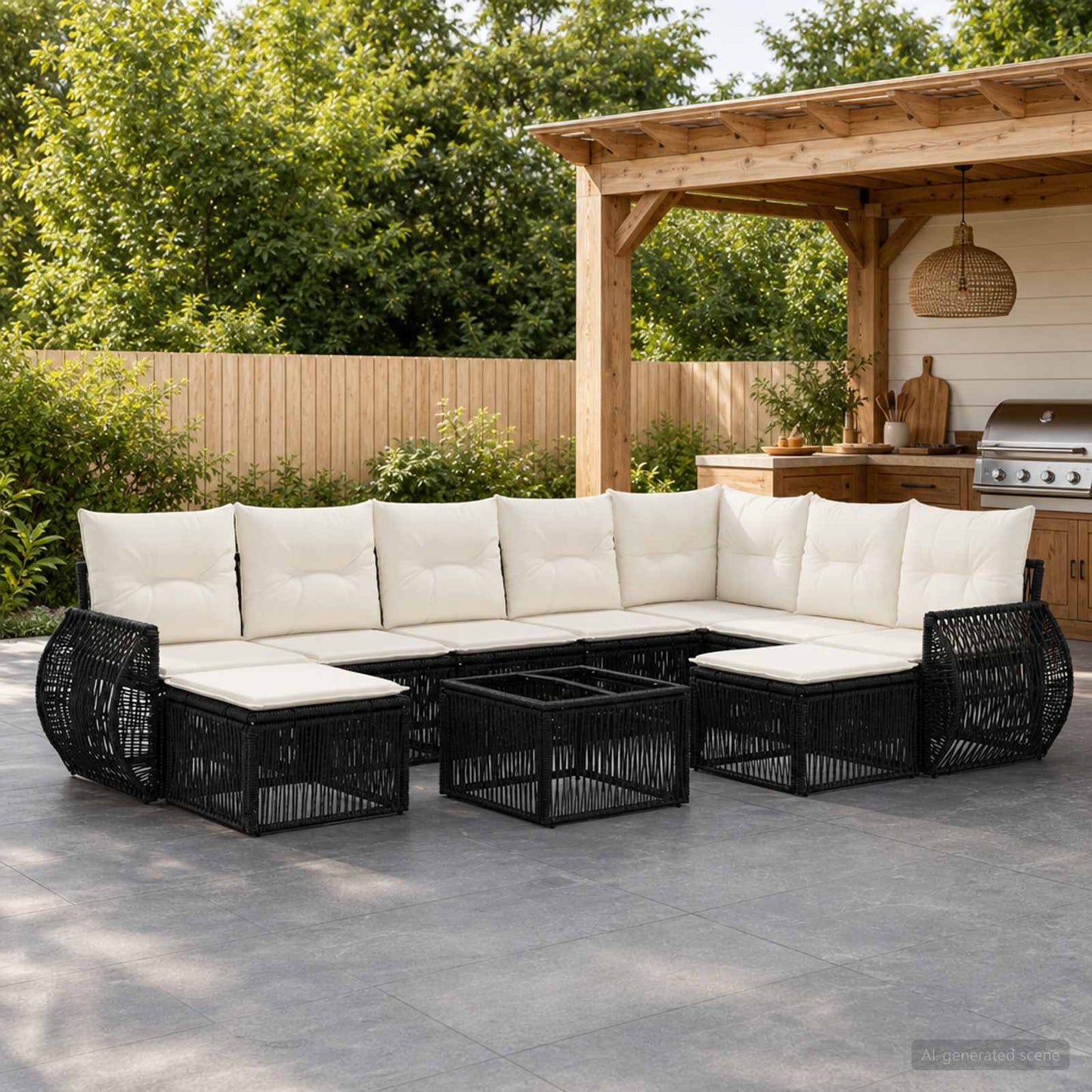 Set Divano da Giardino 10 pcs Nero polyrattan | homemem39