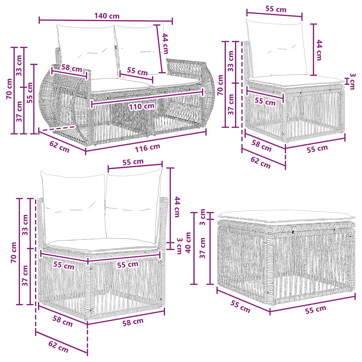 Set Divano da Giardino 11 pcs Grigio polyrattan | homemem39