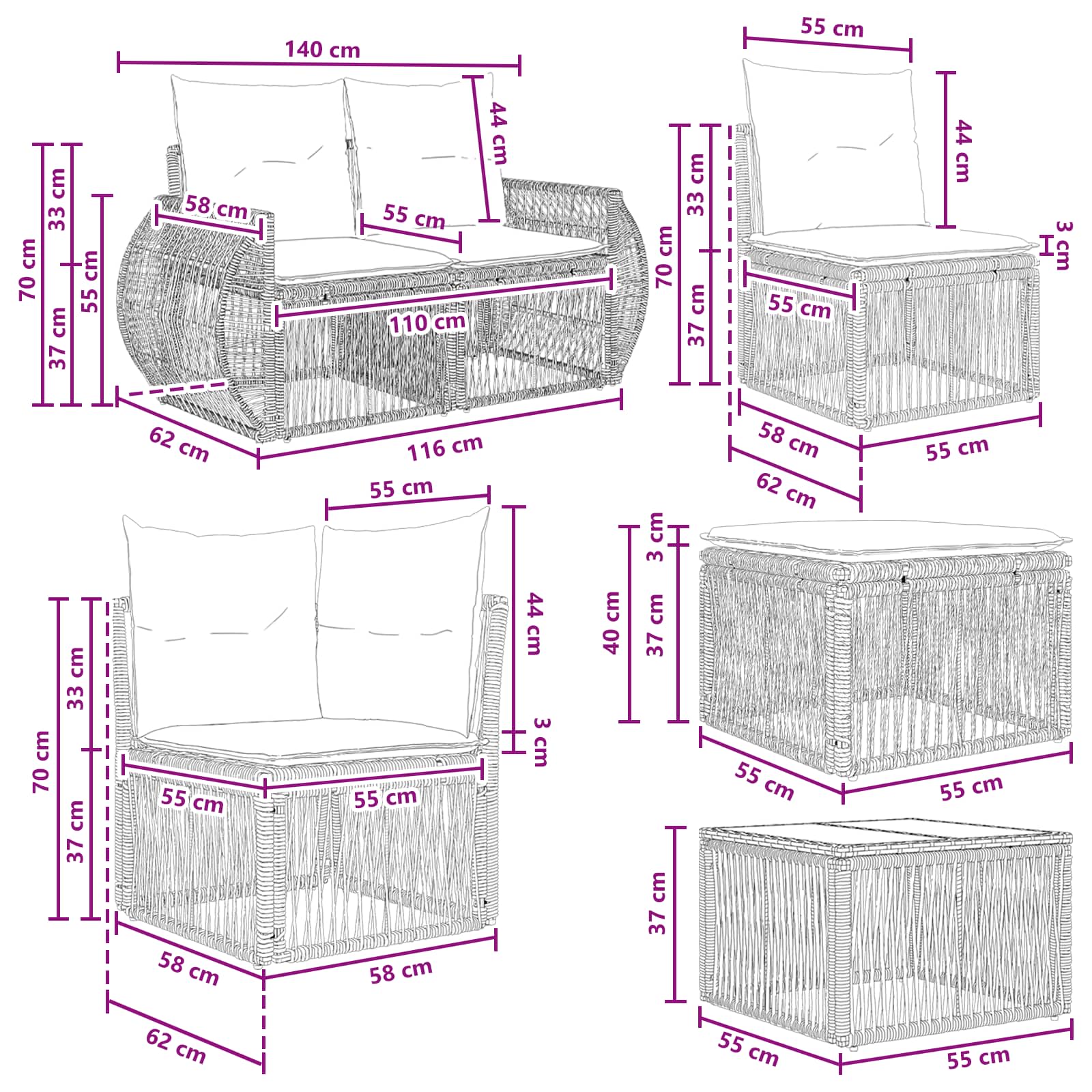 Set Divano da Giardino 12 pcs Grigio polyrattan | homemem39