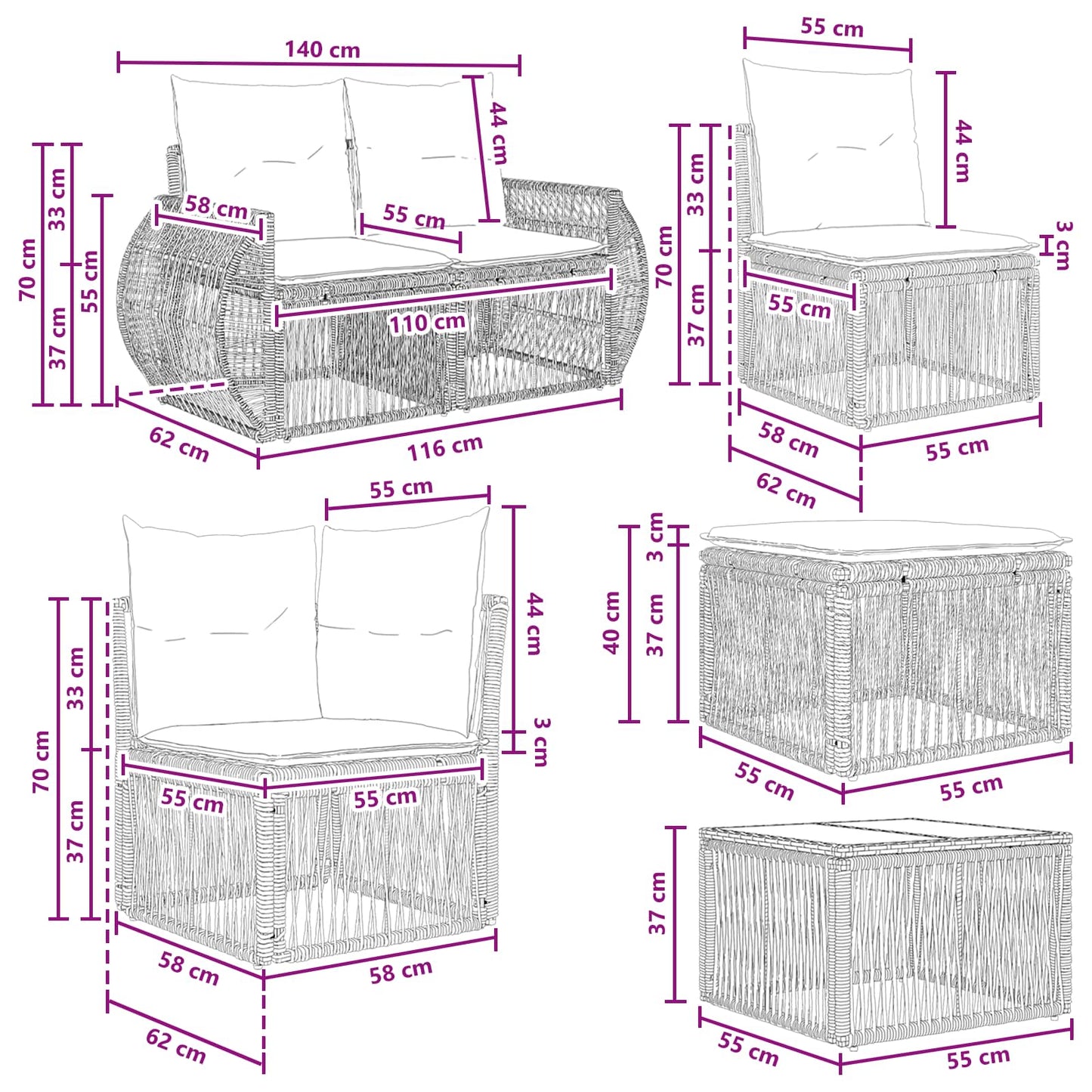 Set Divano da Giardino 12 pcs Grigio polyrattan | homemem39
