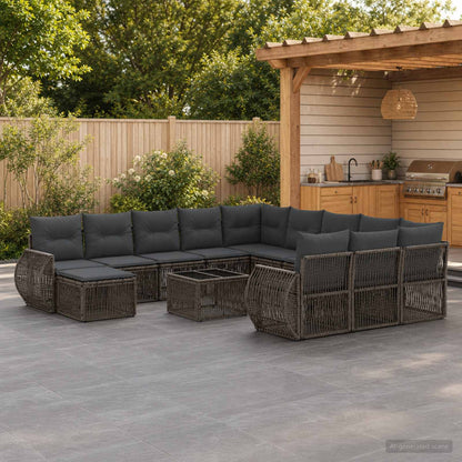 Set Divano da Giardino 13 pcs Grigio polyrattan | homemem39