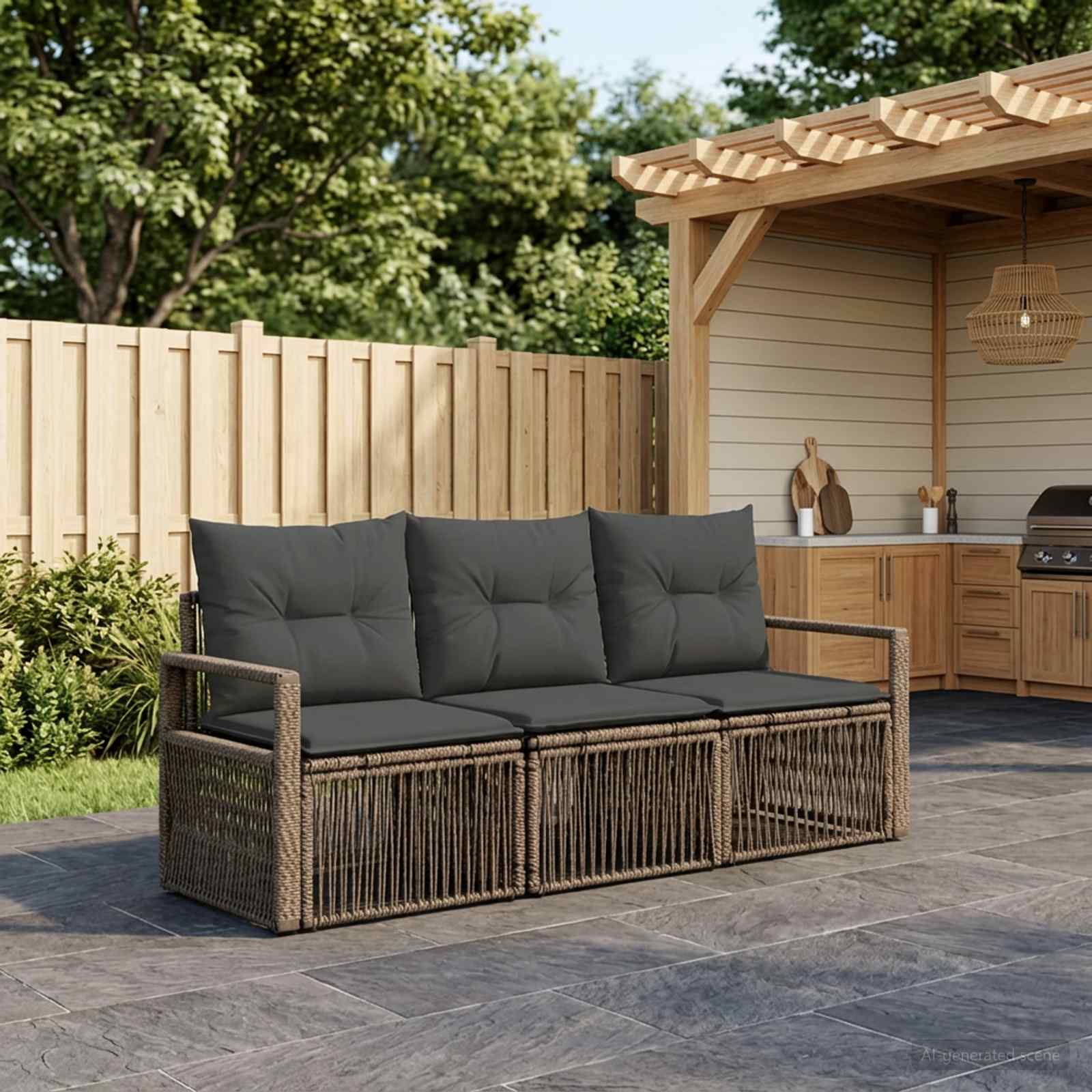 Set Divano da Giardino 3 pz Grigio polyrattan | homemem39