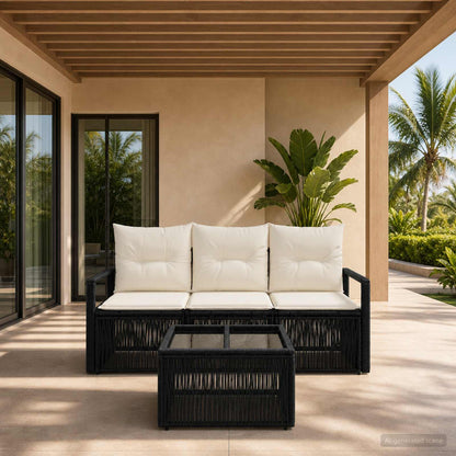 Set Divano da Giardino 4 pcs Nero polyrattan | homemem39
