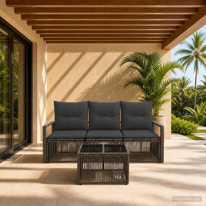 Set Divano da Giardino 4 pcs Grigio polyrattan | homemem39