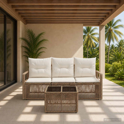 Set Divano da Giardino 4 pcs Beige polyrattan | homemem39